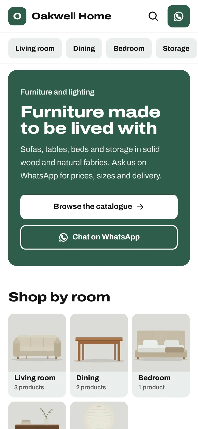The Catalogue home page layout on a phone.