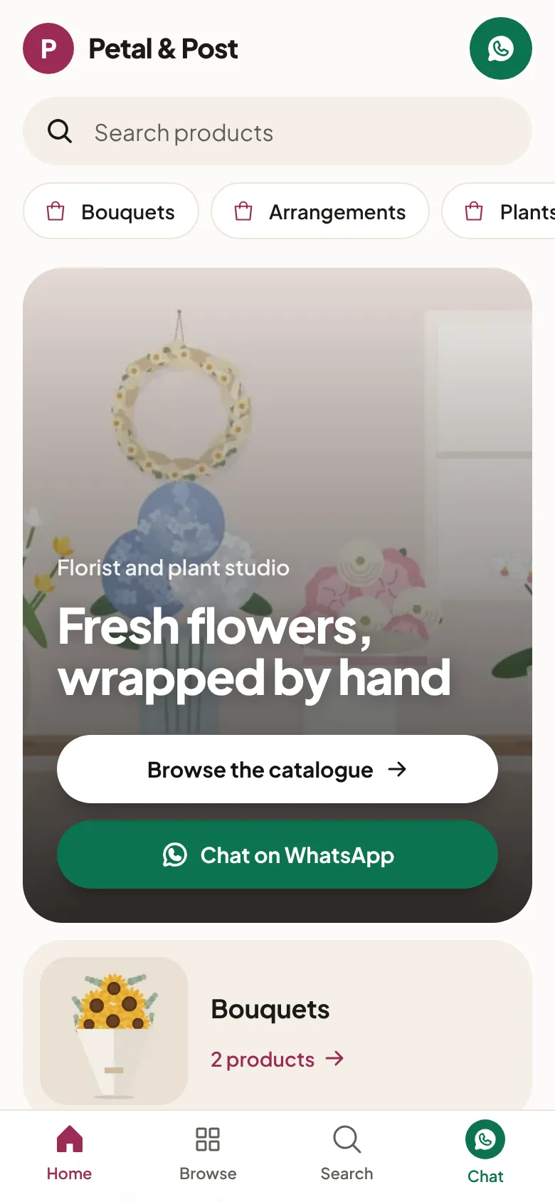 The Showroom home page layout on a phone.